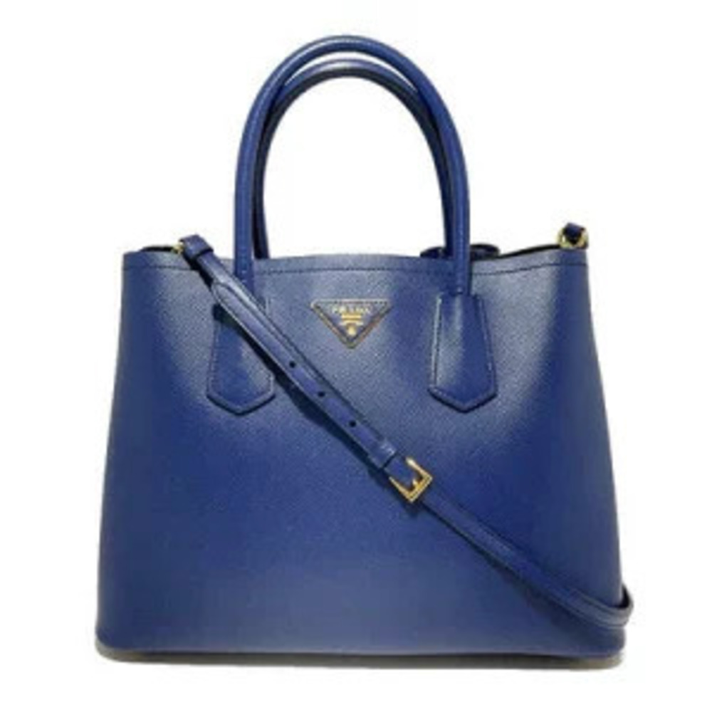 PRADA Saffiano Double Bag Leather Blue